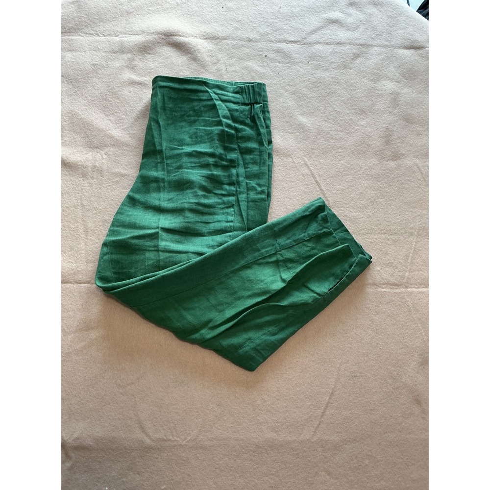 J. Jill Linen Stretch Pants Womens M Petite Green Excellent Casual Straight Leg